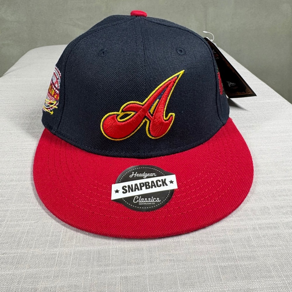 Headgear Classics Atlanta Black Crackers Youth Snapback Hat Navy Red with Pin